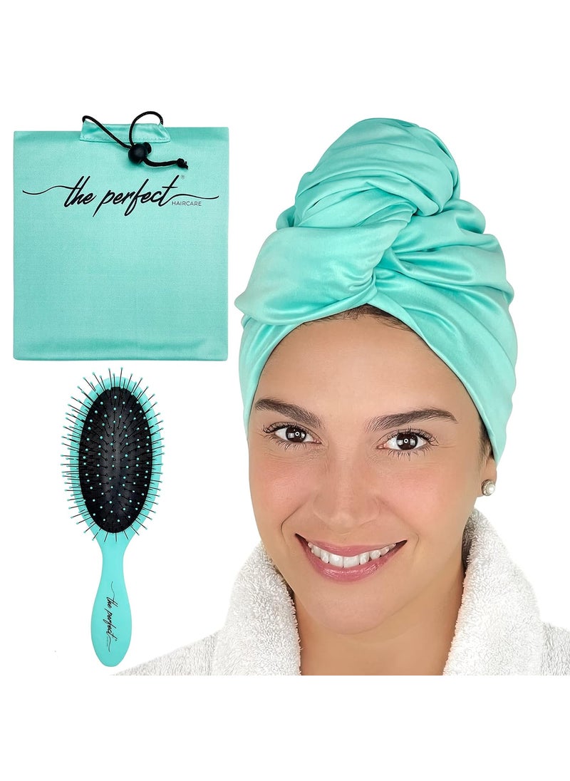 THE PERFECT HAIRCARE - THE PERFECT HAIRCARE Microfiber Curly Hair Towel Wrap with WetDry Brush  Fast Drying and Gentle Detangling for Women Girls Kids Children  Great for Travel Gifts and Hair Extensions - Image 1