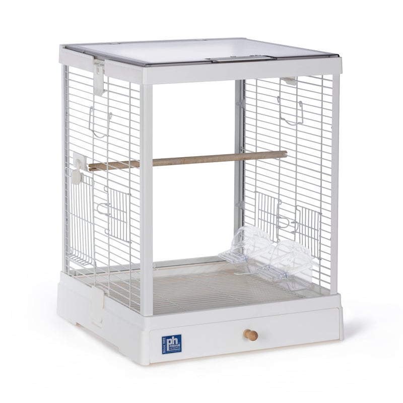 Prevue Pet Products Clear View Glass Bird Cage Crystal Palace for Small Birds White Frame