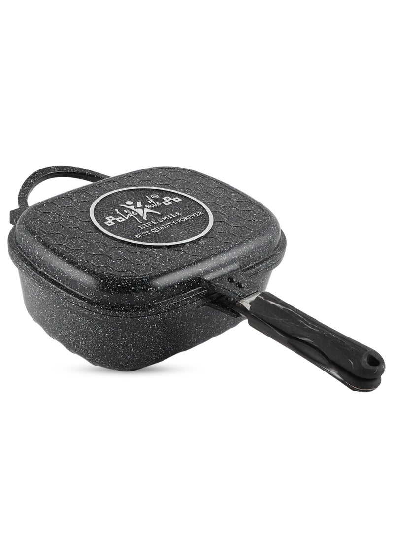 Life Smile - Smart Double Grill Deep Frying Pan - 5 Layer Granite Non-Stick Coating With Magnetic Handle - Flipping Grill Frying Pan | Multiple Hob Compatibility - Image 1