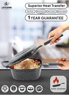Life Smile Smart Double Grill Deep Frying Pan - 5 Layer Granite Non-Stick Coating With Magnetic Handle - Flipping Grill Frying Pan | Multiple Hob Compatibility  - Image 5