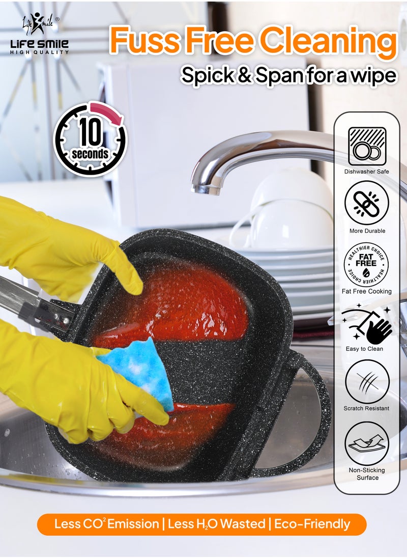 Life Smile - Smart Double Grill Deep Frying Pan - 5 Layer Granite Non-Stick Coating With Magnetic Handle - Flipping Grill Frying Pan | Multiple Hob Compatibility - Image 1