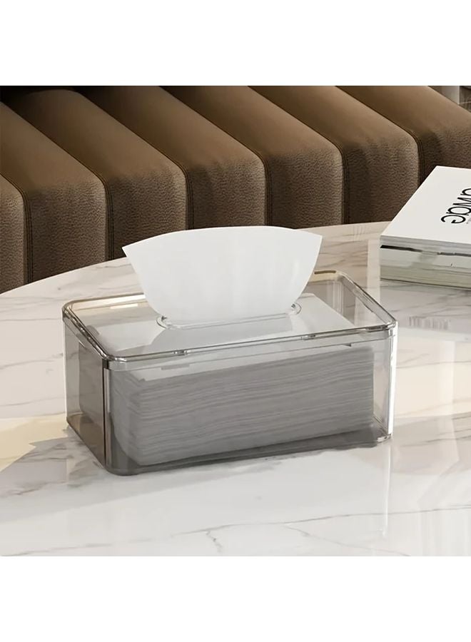 غطاء علبة المناديل الشفاف الرمادي الحديث من الأكريليك، حامل مينيماليست للحمام وغرفة المعيشة - Image 1