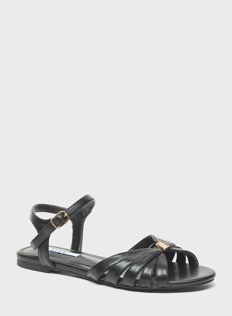 ايل Logo Detailed Multi Strap Flat Sandals
