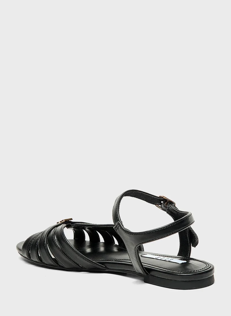 ايل Logo Detailed Multi Strap Flat Sandals