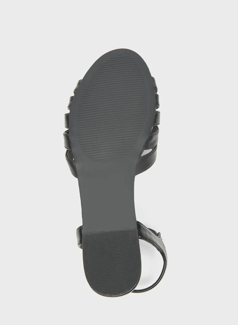 ايل Logo Detailed Multi Strap Flat Sandals