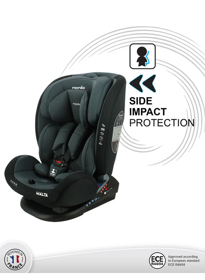 Nania Malta Grey Black Baby Car Seat, Group 0+,1,2,3 (0-36Kg), Suitable From Birth