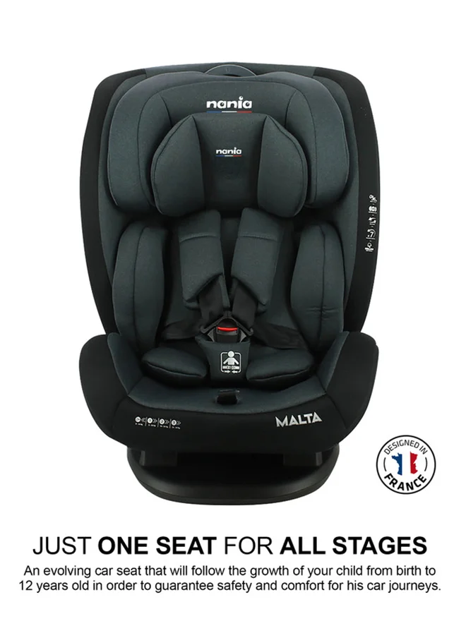 نانيا Malta Grey Black Baby Car Seat, Group 0+,1,2,3 (0-36Kg), Suitable From Birth