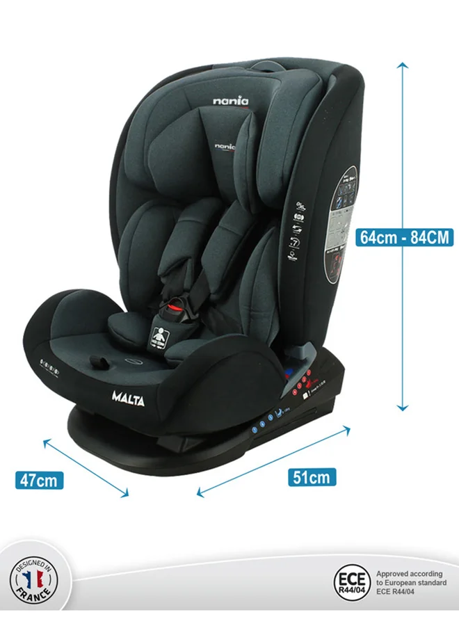 Nania Malta Grey Black Baby Car Seat, Group 0+,1,2,3 (0-36Kg), Suitable From Birth