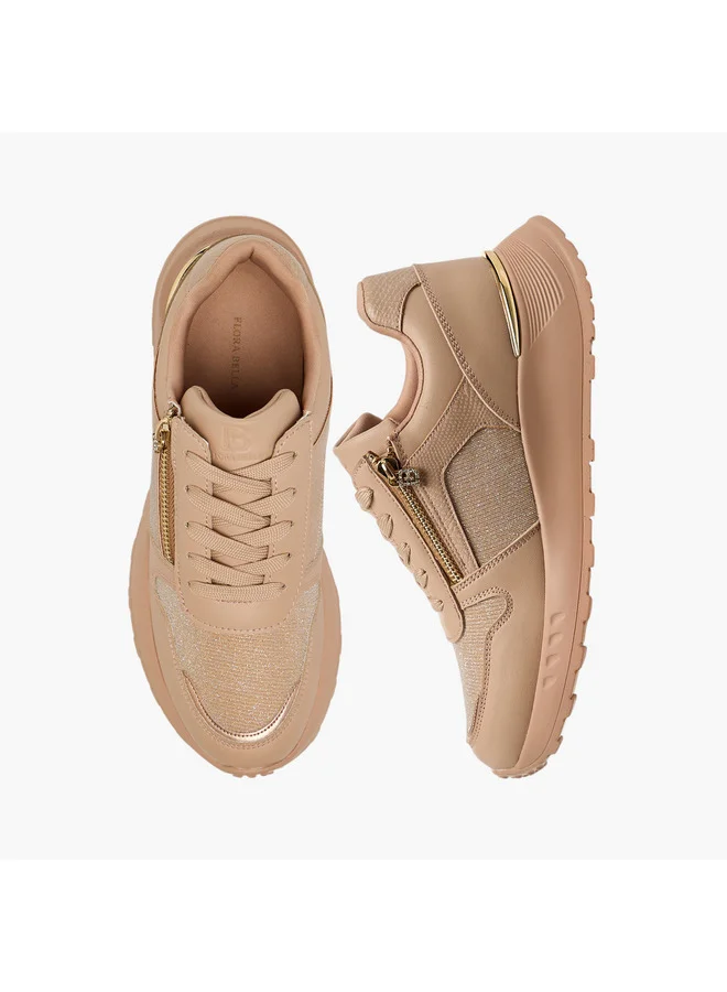فلورا بيلا من شو إكسبرس Women's Glitter Panelled Sneakers with Lace-Up Closure