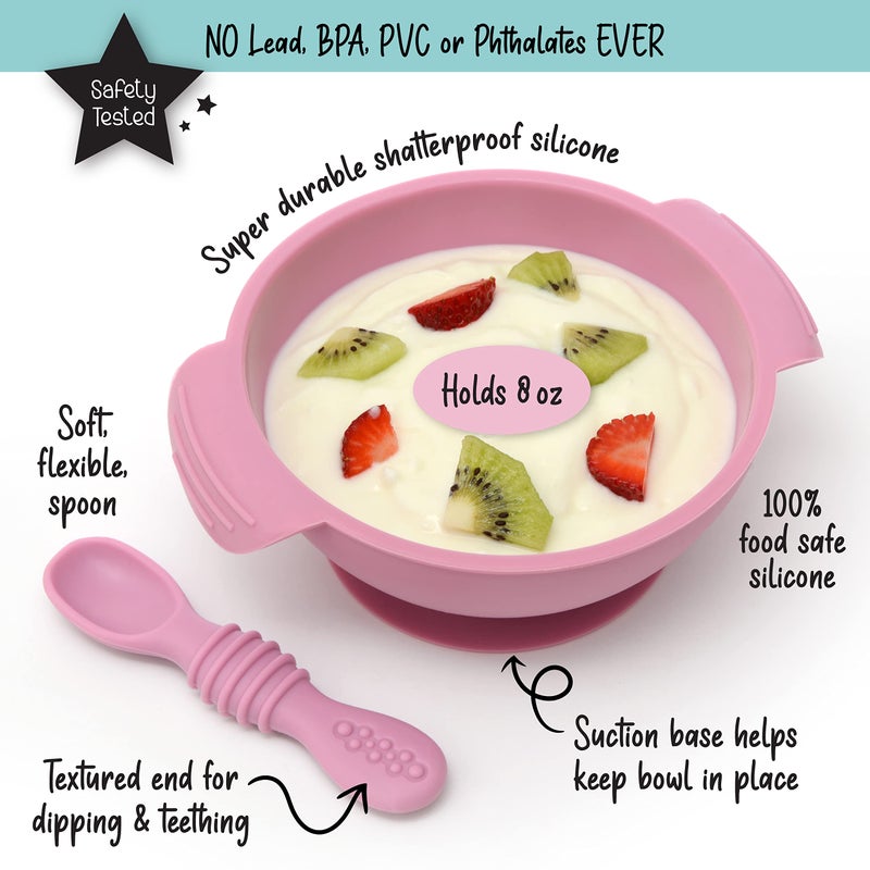 PrimaStella Unbreakable Silicone Non-Slip Bowl and Chew Spoon Set for Babies and Toddlers (Purple) - Image 2