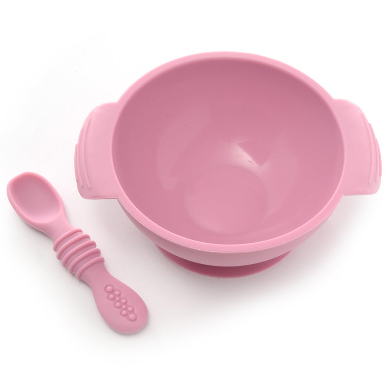 PrimaStella Unbreakable Silicone Non-Slip Bowl and Chew Spoon Set for Babies and Toddlers (Purple) - Image 1