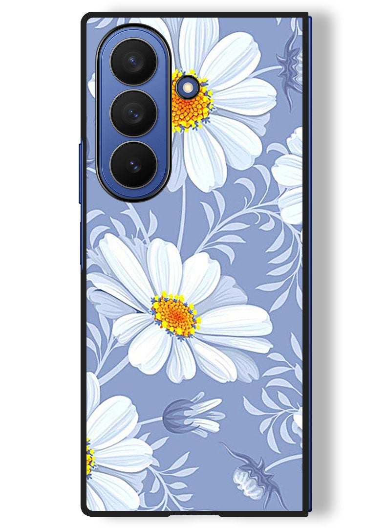 Theodor Case Compatible with Samsung Galaxy Z Fold 7 - 8 Inch Protection Shockproof Bumper Cover White Yellow Flower - Image 1