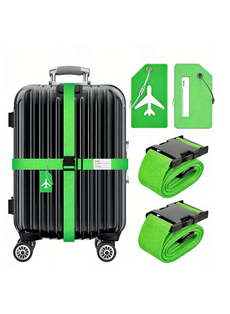 NNEWVANTE 2 Pack Luggage Strap Set with Name ID Card, Adjustable Luggage Strap Silicone Luggage Tag for Luggage Men Women Travel Accessories (Green) - Image 1