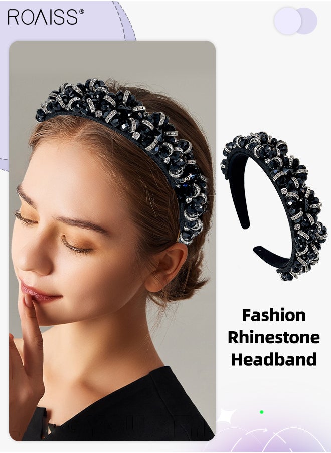 roaiss Shiny Crystal Flower Jewelry Headband Women's Wedding Party Hair Accessories Crystal Hair Hoop Hair Ornament Glitter Rhinestone Baroque Hair  - Image 1