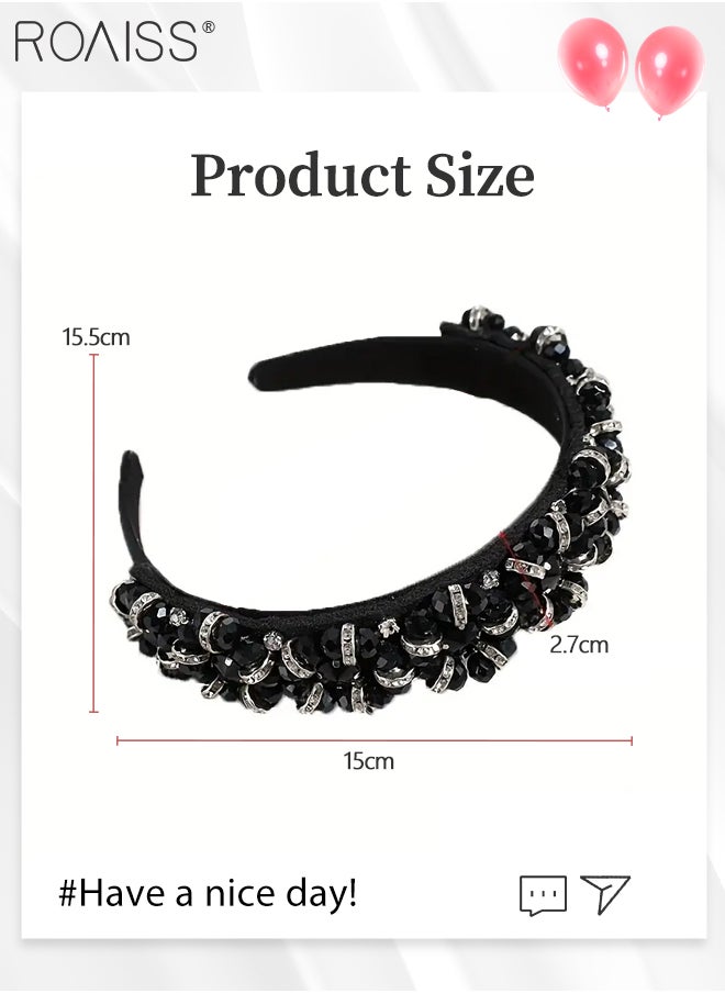 roaiss Shiny Crystal Flower Jewelry Headband Women's Wedding Party Hair Accessories Crystal Hair Hoop Hair Ornament Glitter Rhinestone Baroque Hair  - Image 4
