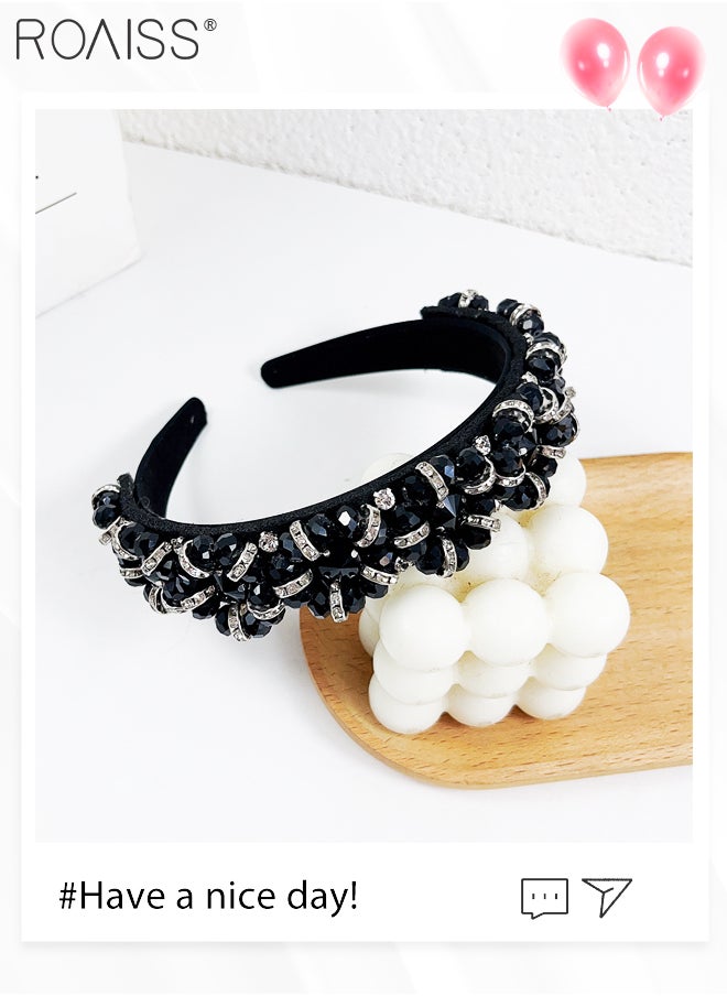 roaiss Shiny Crystal Flower Jewelry Headband Women's Wedding Party Hair Accessories Crystal Hair Hoop Hair Ornament Glitter Rhinestone Baroque Hair  - Image 3