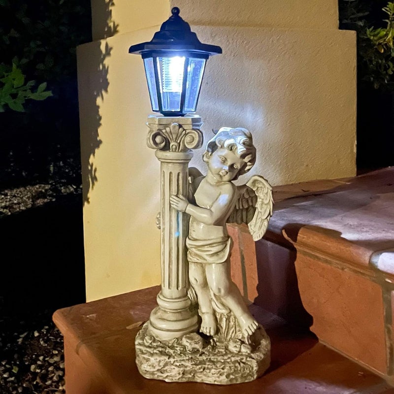 Aloak Angel Statue with Solar Lights (Right) 19.7 Inch, Outdoor Solar Angel Garden Statue with Roma Pillar for Garden Lawn Deocr, Christian Religious Gift - Image 1