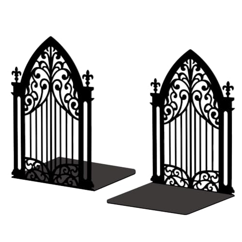 Peacoblue Metal Bookends for Shelves Modern Decorative Heavy Duty Study Book Support Stoppers for Office Desk Shelf Room 53x43x73 Cast Iron Simple Tall Bookends 1 Pair Gothic Gate - Image 1