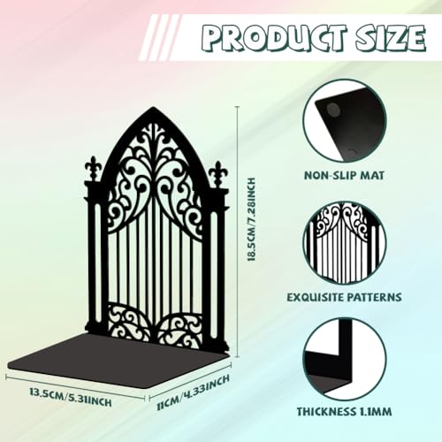 Peacoblue Metal Bookends for Shelves Modern Decorative Heavy Duty Study Book Support Stoppers for Office Desk Shelf Room 53x43x73 Cast Iron Simple Tall Bookends 1 Pair Gothic Gate - Image 3