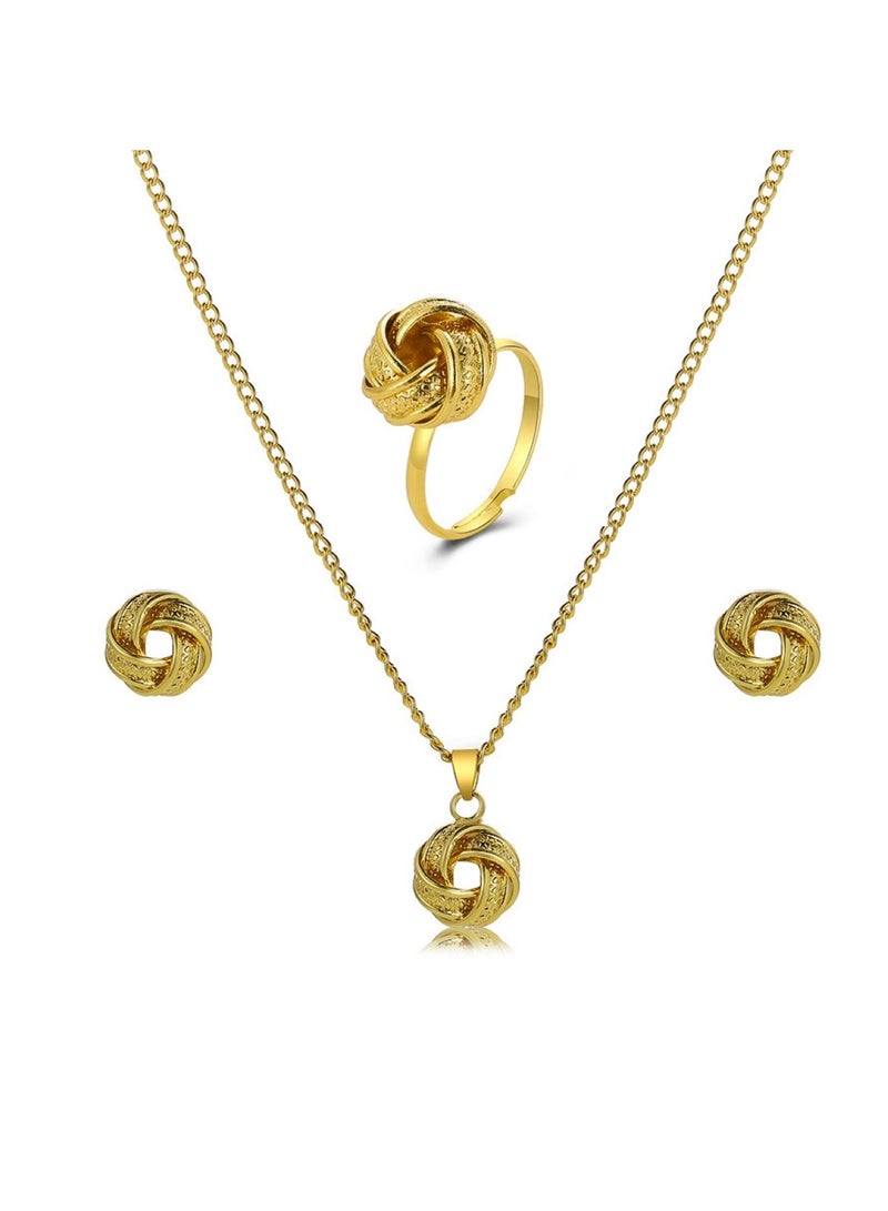 Huitich Elegant Gold Colour Knot Jewelry Set Necklace, Earrings & Ring Size : Earing 1.2Cm Pendant 2cm Ring 7 - Image 1