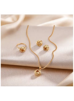 Huitich Elegant Gold Colour Knot Jewelry Set Necklace, Earrings & Ring  - Image 2