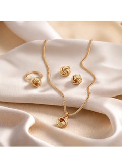Huitich Elegant Gold Colour Knot Jewelry Set Necklace, Earrings & Ring  - Image 3