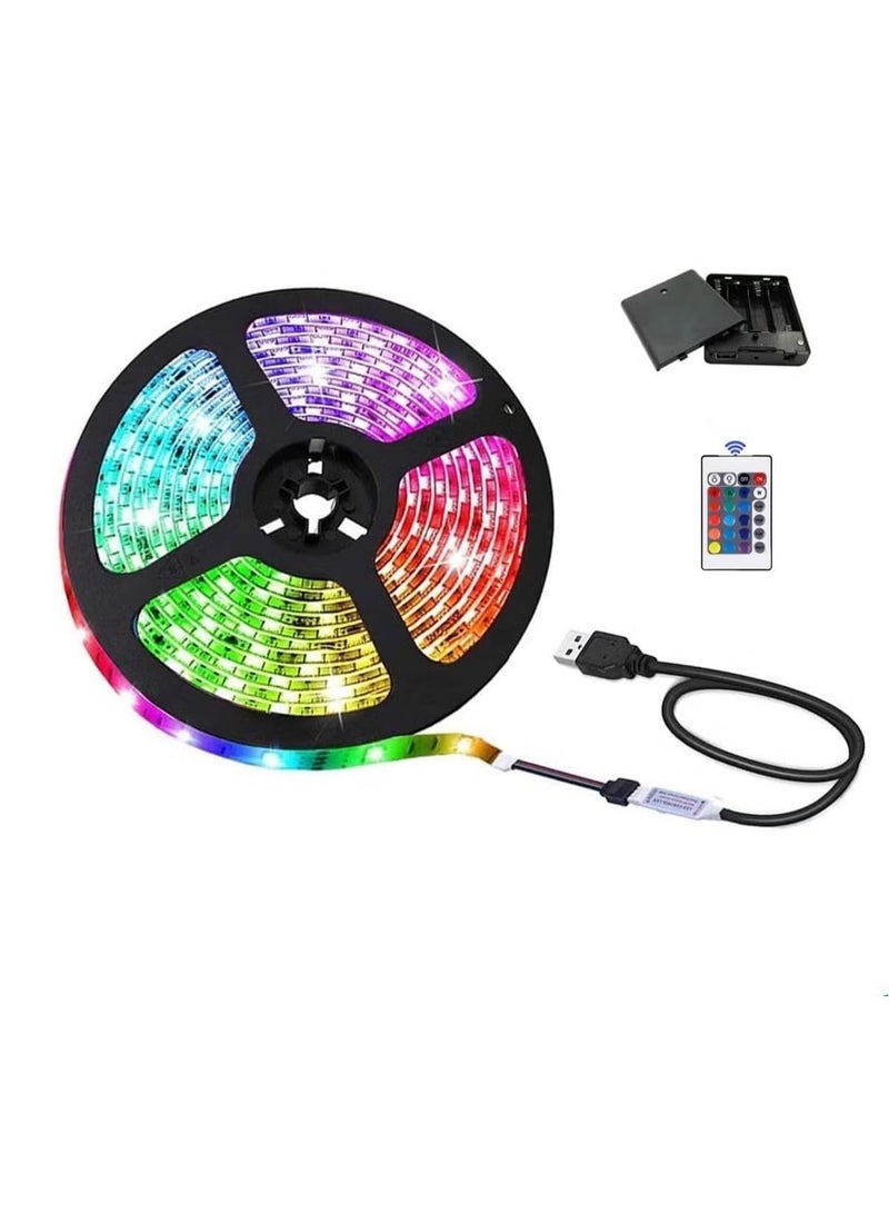 راكسوم أضواء شريط LED USB مع صندوق بطارية وجهاز تحكم عن بعد، 9.84FT/3M، لون مرن 5050 RGB، 5 فولت آمنة وقابلة للمس، DIY (9.84FT/3M) - Image 1