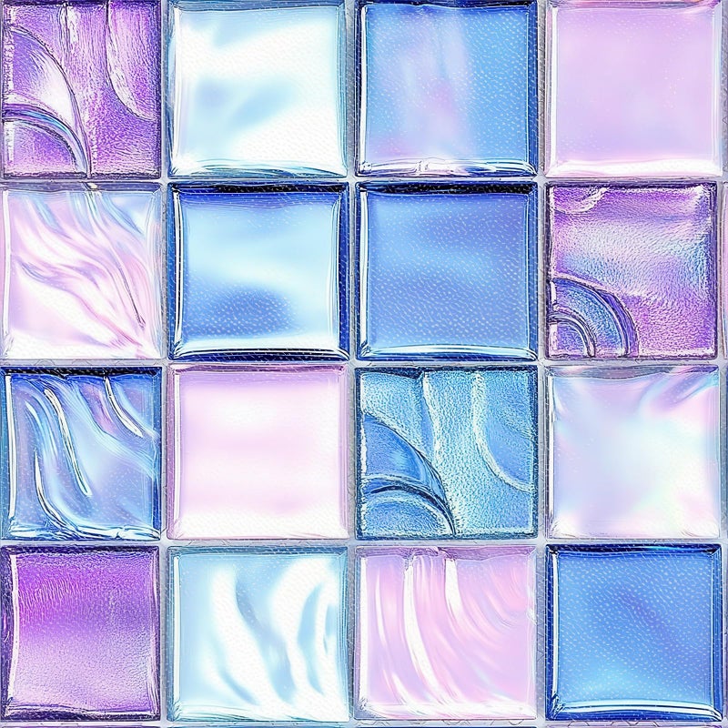 HOMETITUTE 10PCS 12x12 Inch Iridescent Blue Purple Mosaic Glass Look Floor Tiles Peel and Stick Removable Self Adhesive DIY Vinyl Flooring Stickers for Kitchen Bathroom Living Room Entryway Home Decor - Image 1