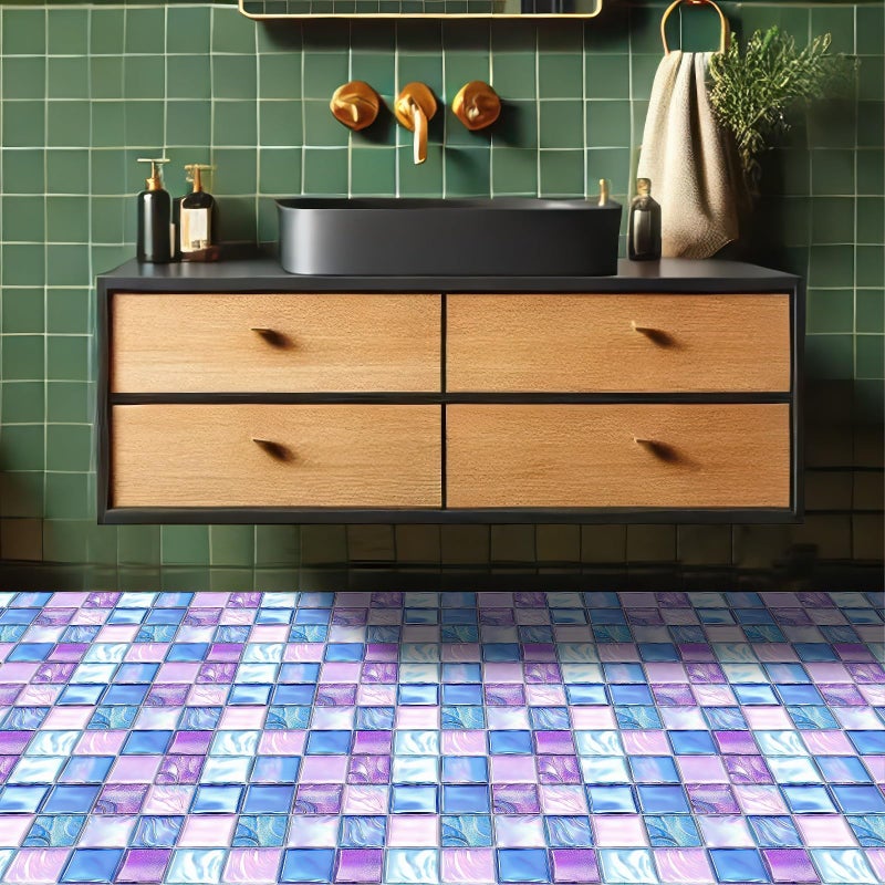 HOMETITUTE 10PCS 12x12 Inch Iridescent Blue Purple Mosaic Glass Look Floor Tiles Peel and Stick Removable Self Adhesive DIY Vinyl Flooring Stickers for Kitchen Bathroom Living Room Entryway Home Decor - Image 5