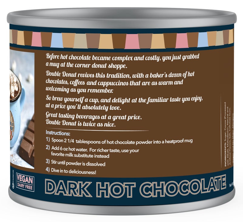 شوكولاتة ساخنة نباتية داكنة بنكهة الدونات المزدوجة، مزيج كاكاو غني بالشوكولاتة، خالي من الغلوتين والألبان، ناعمة كالمخمل، 9.87 أونصة - Image 2