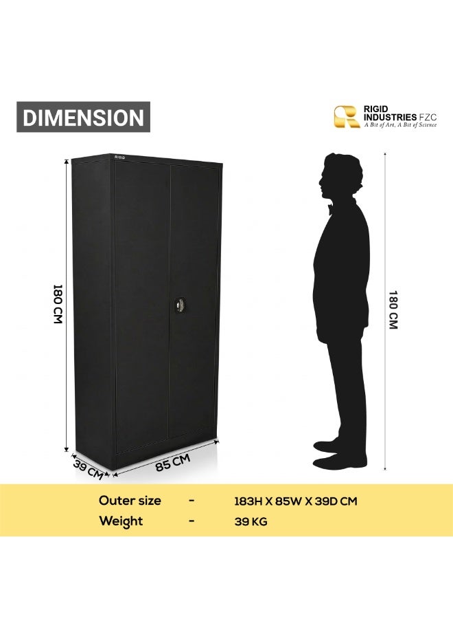 RIGID Office Storage Cupboard with Shelves | Metal Filing Cabinet for Documents | Supplies and Records | Secure Flush Lock System | Vertical Organizer Layout | Black (39D x 85W x 180H CM) Assembled - Image 5