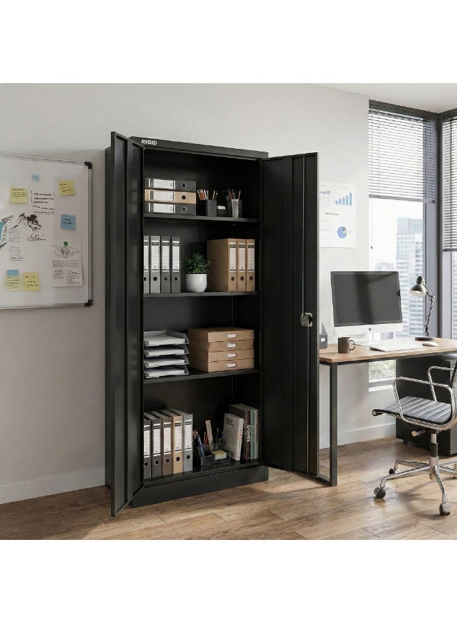 RIGID Office Storage Cupboard with Shelves | Metal Filing Cabinet for Documents | Supplies and Records | Secure Flush Lock System | Vertical Organizer Layout | Black (39D x 85W x 180H CM) Assembled - Image 4
