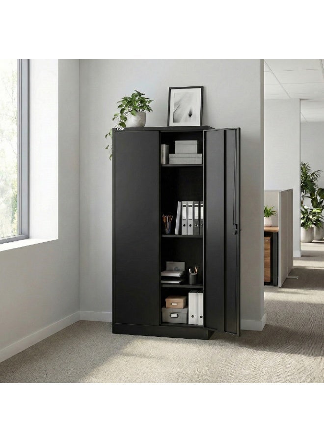 RIGID Office Storage Cupboard with Shelves | Metal Filing Cabinet for Documents | Supplies and Records | Secure Flush Lock System | Vertical Organizer Layout | Black (39D x 85W x 180H CM) Assembled - Image 2