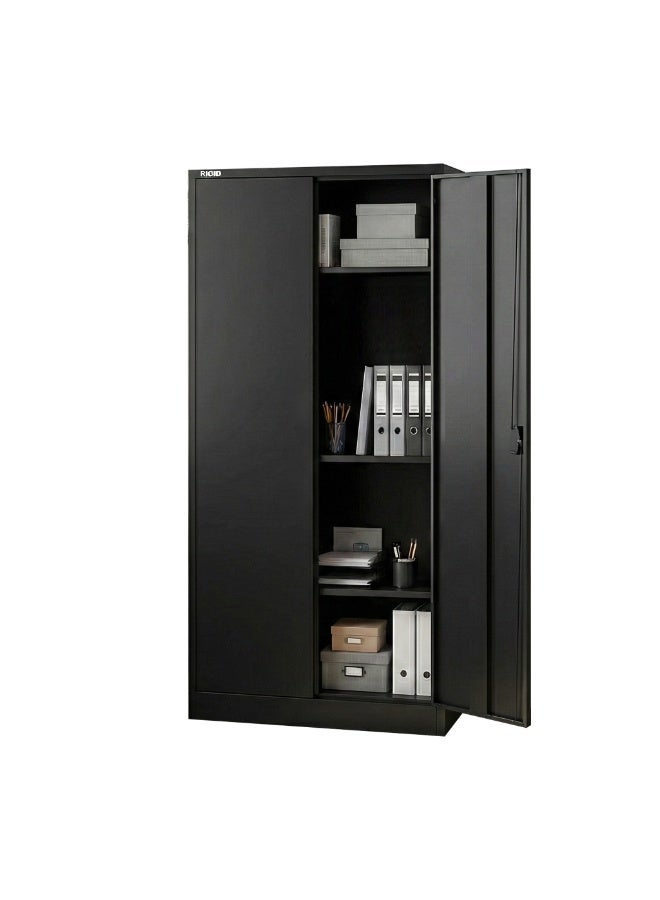 RIGID Office Storage Cupboard with Shelves | Metal Filing Cabinet for Documents | Supplies and Records | Secure Flush Lock System | Vertical Organizer Layout | Black (39D x 85W x 180H CM) Assembled - Image 3