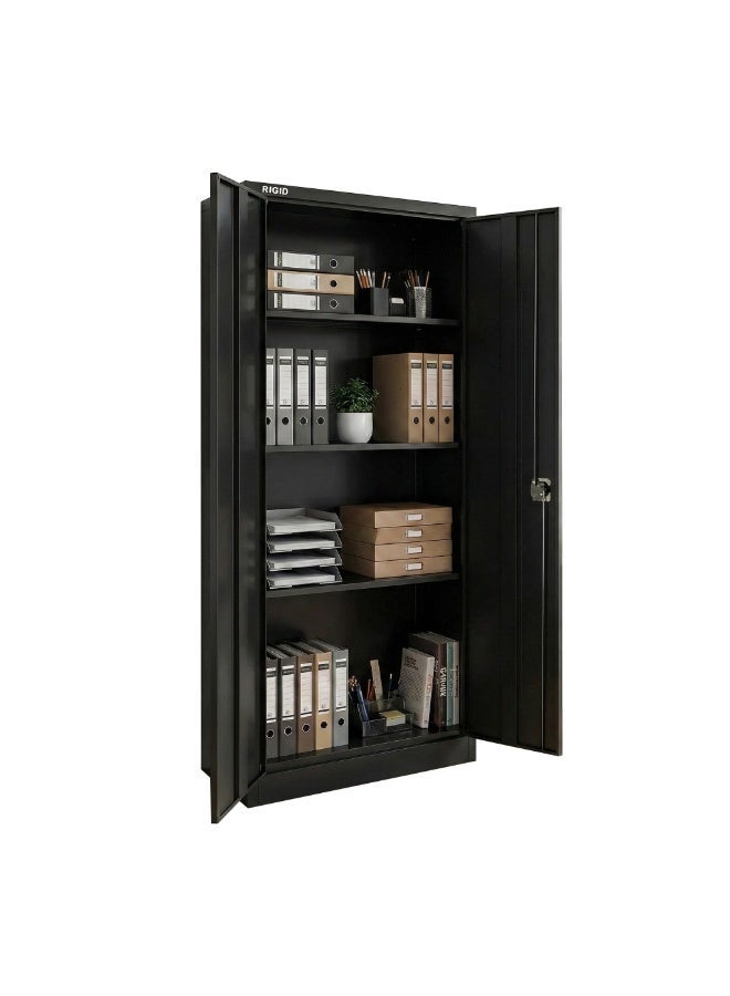 RIGID Office Storage Cupboard with Shelves | Metal Filing Cabinet for Documents | Supplies and Records | Secure Flush Lock System | Vertical Organizer Layout | Black (39D x 85W x 180H CM) Assembled - Image 1
