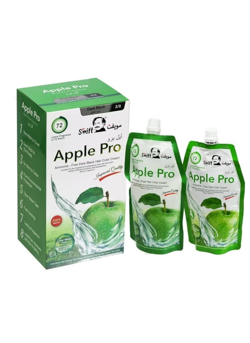 Swift Apple Pro Ammonia Free Dark Black Hair Color Cream 2/0 