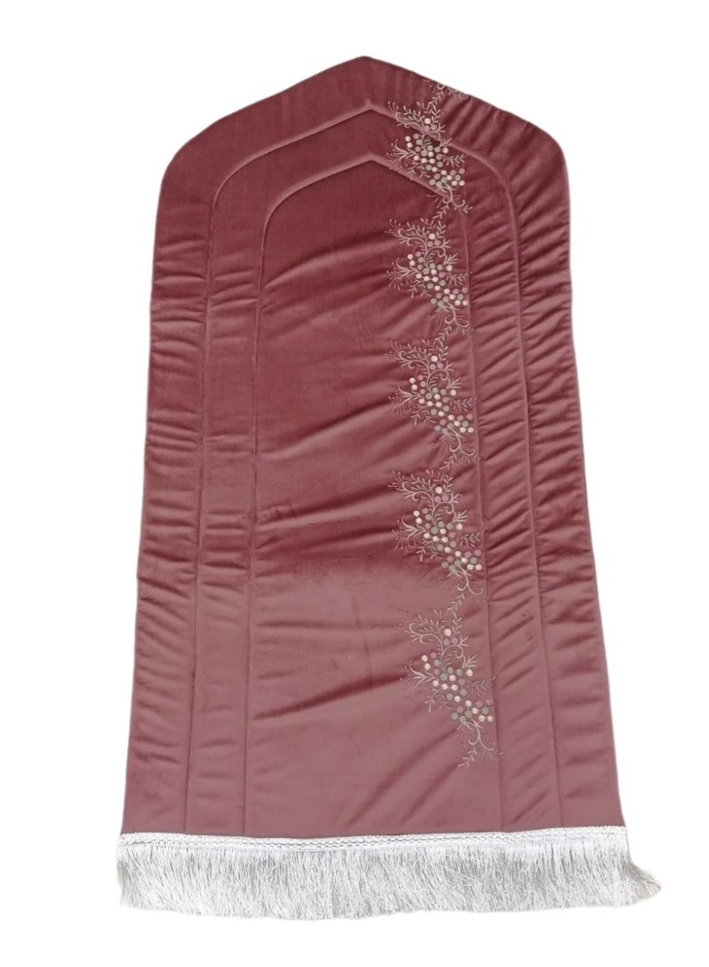 مجموعة هدايا رمضان طقم صلاة نسائي سجادة مطرز مع شرشف صلاة لبس بسحاب وطرحة متصلة - Image 3