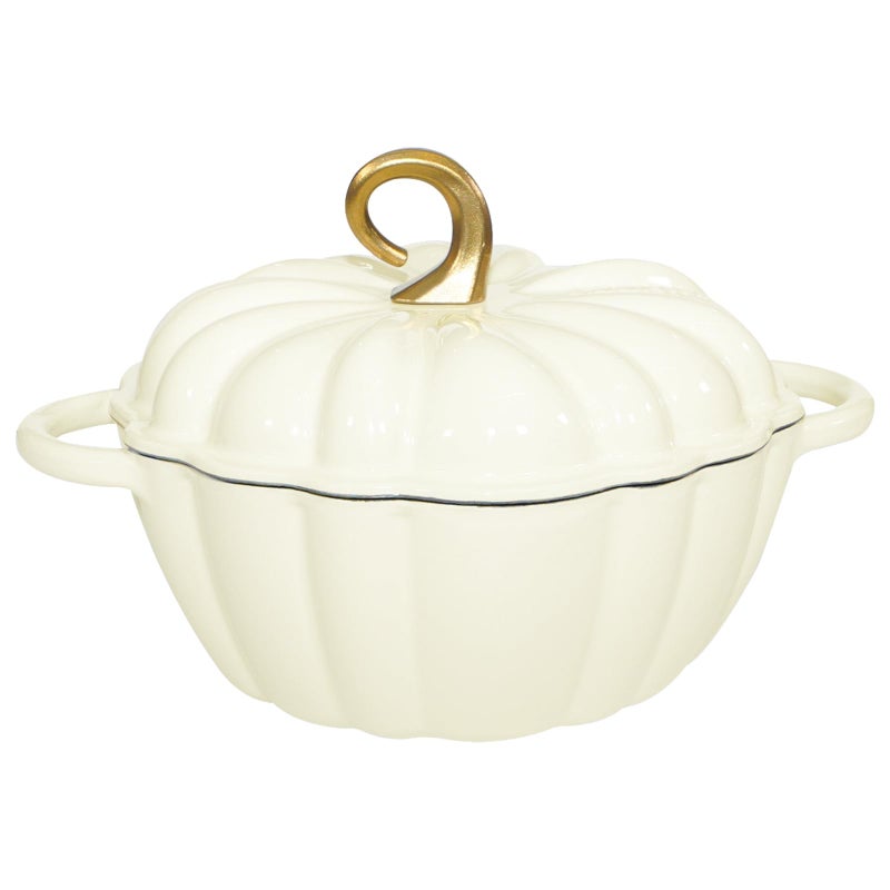 Pumpkin Cast Iron Dutch Oven with Lid 45 QT HeavyDuty Enameled Pot with Dual Handles Serves 35 Oven Safe for Bread Baking Braising Cooking and Family Gifts White