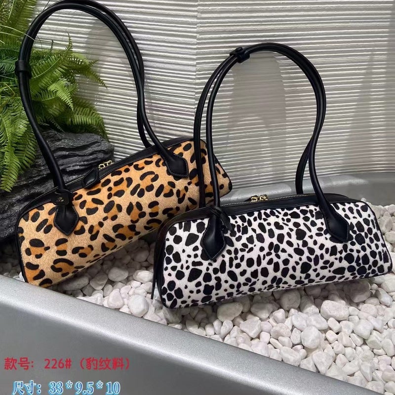 Leopard Print Sausage Bag Fashion Bag New Suede Nubuck Leather Baguette Bag Genuine Leather Shoulder Armpit Bag - Image 4