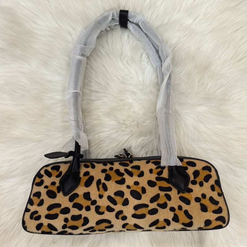 Leopard Print Sausage Bag Fashion Bag New Suede Nubuck Leather Baguette Bag Genuine Leather Shoulder Armpit Bag - Image 2