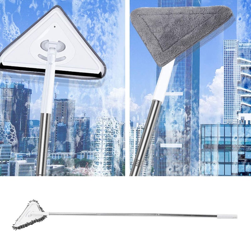 Multi Functional Window Cleaner with Detachable Rod, Glass Wiper and Floor Cleaner, 360 Degree Rotatable Triangular for Ceiling Wall Glass, Includes 3 Stainless - Image 2
