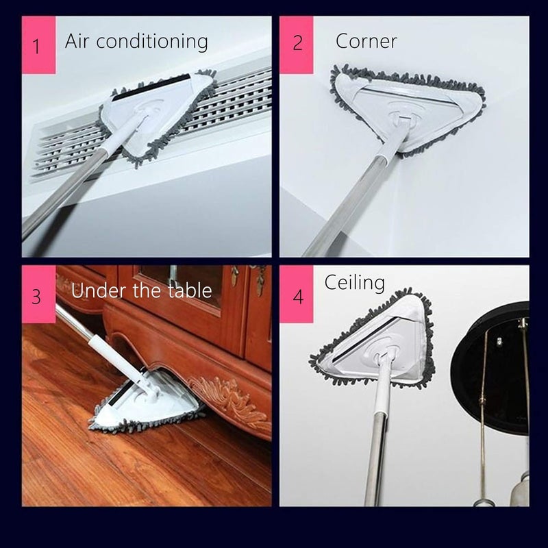 Multi Functional Window Cleaner with Detachable Rod, Glass Wiper and Floor Cleaner, 360 Degree Rotatable Triangular for Ceiling Wall Glass, Includes 3 Stainless - Image 3