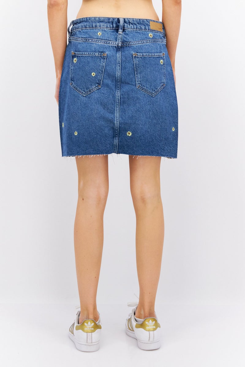 ESPRIT Women Washed Embroided Denim Skirts, Blue - Image 4