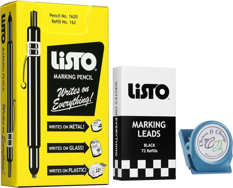 Listo Bundle of 1620 Marking Pencil/Grease Pencils/China Marking Pencils/Wax Pencils - Black, Box of 12 With 72 Refills With Magnetic Memo Clip - Image 1
