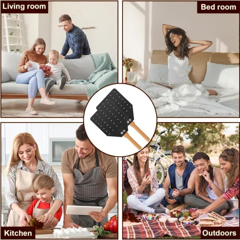 Fly Swatter 2 Pack Black Brown Durable Leather Material - Comfortable Rounded Grip Long 49.5cm Wood Handle Insect Swatter for Indoor Outdoor Home Use - Image 5