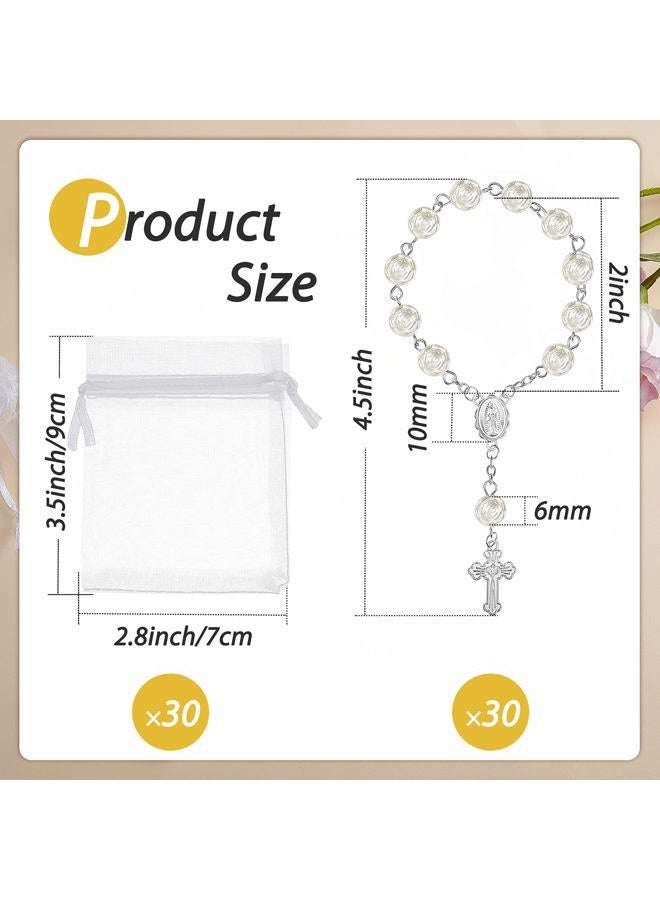Jadive 30 Pieces Mini Rosaries Baptism Rosary Beads Finger Baptism Rosaries Bulk with Organza Bags for First Communion Christening Christmas Weddings Party Favors (Silver) - Image 2
