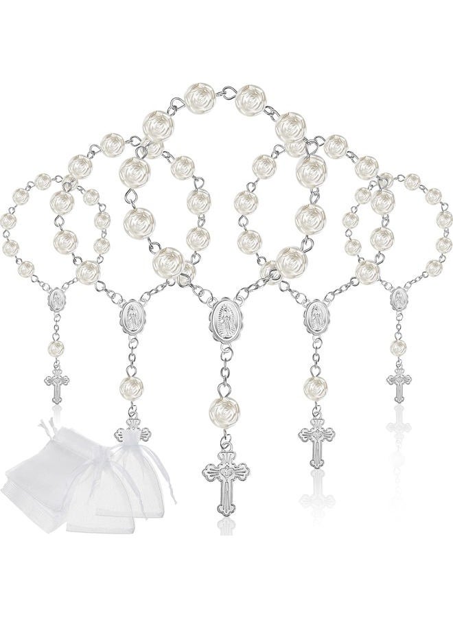 Jadive 30 Pieces Mini Rosaries Baptism Rosary Beads Finger Baptism Rosaries Bulk with Organza Bags for First Communion Christening Christmas Weddings Party Favors (Silver) - Image 1