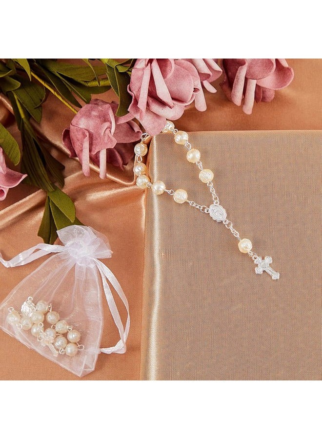 Jadive 30 Pieces Mini Rosaries Baptism Rosary Beads Finger Baptism Rosaries Bulk with Organza Bags for First Communion Christening Christmas Weddings Party Favors (Silver) - Image 3