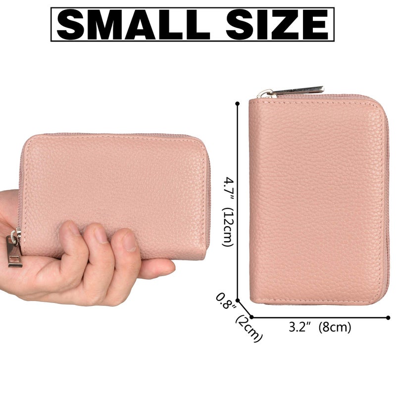 Easyoulife Genuine Leather Credit Card Holder Zipper Wallet With 26 Card Slots (Bean Pink) - Image 3