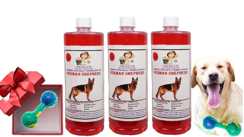 swacch German Shepherd Dog Shampoo + Dumbbell Toy I Durable Rubber Dog Toy for Chewing I Playing,Teeth Cleaning & Training Toy I Combo Pack I 1 Litre Pack of Strawberry - Image 1